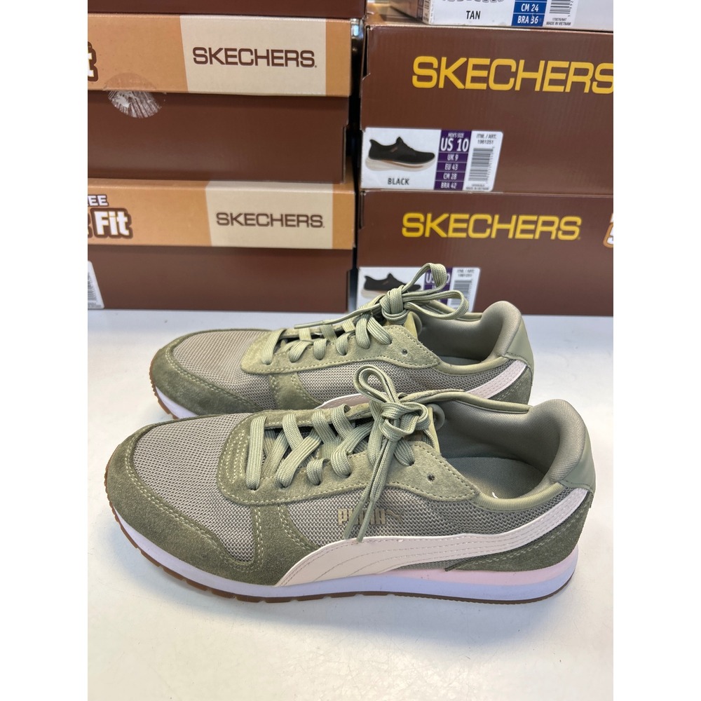 Puma Vista Sneakers Womens 9 Olive Green Pink Mesh Suede Low Top 407212-02 0714